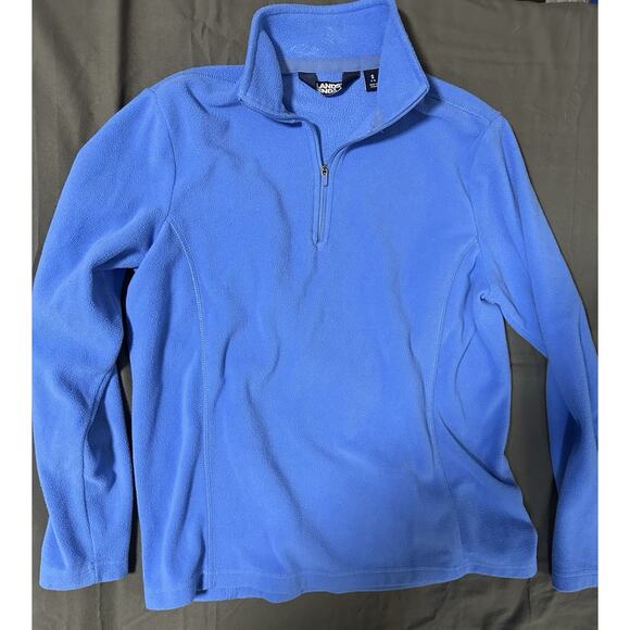 Lands End Fleece Pullover Lightweight Women's Medium 10 Blue Long Sleeve 1/4 Zip - Picture 1 of 3